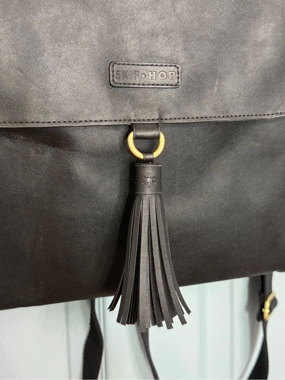 Skip Hop Black Vegan Leather Greenwich Convertible Backpack Stroller‎ Messenger